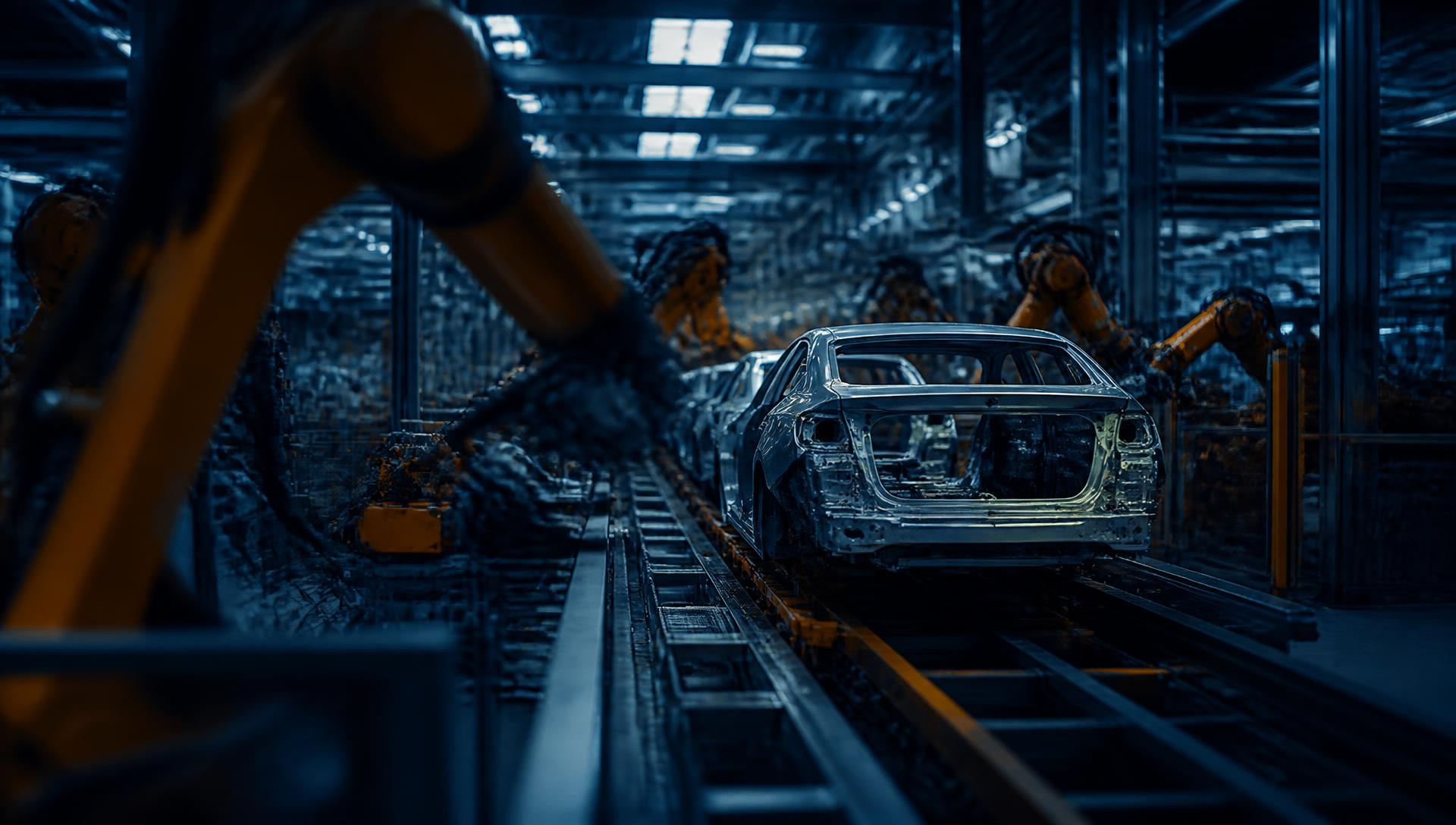 Automotive assembly line with robotic arms, the environment Levio Studio time studies are recorded in